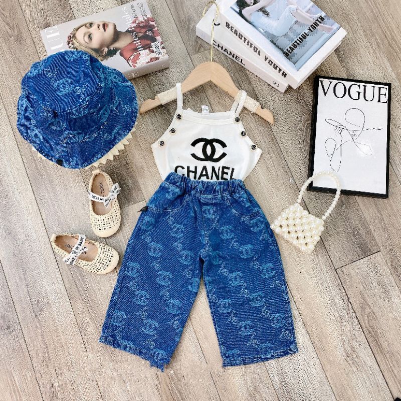 Set 3 chi tiết áo cotton quần xuông kèm mũ chất lừ bé gái