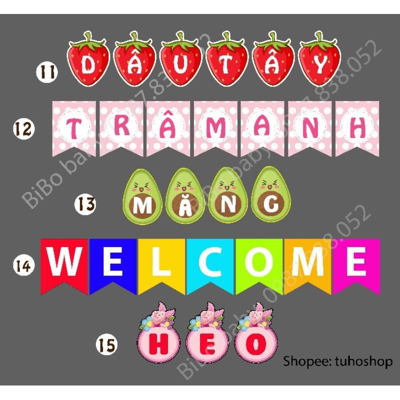 Dây chữ tên bé theo yêu cầu hàng thiết kế riêng tính trên 1 chữ cái - BiBo baby