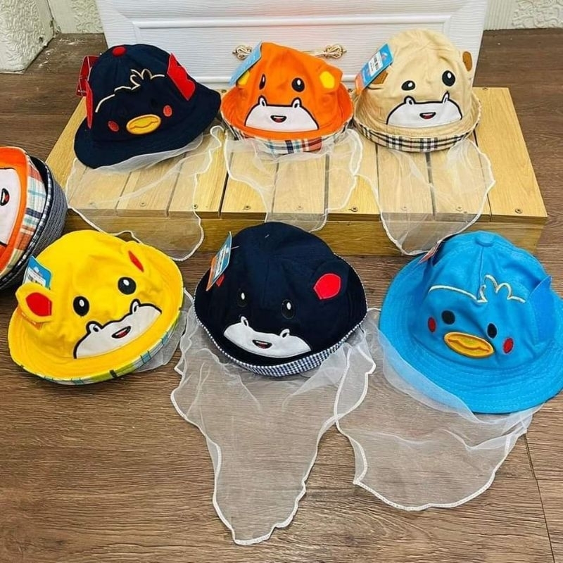 Mũ / Nón Kèm Khăn Voan Che Nắng, Chắn Gió Bụi Có Dây Cho Bé 0-24 Tháng  / Loại Đẹp
