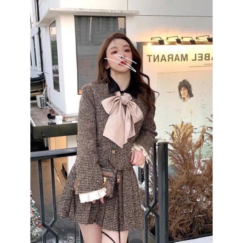set dạ cổ thắt nơ(ảnh thật hình cuối)