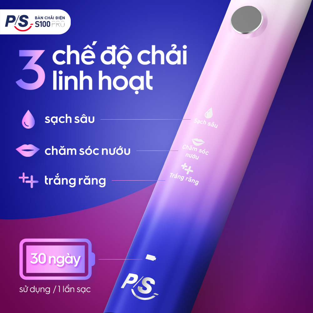 Bàn Chải Điện P/S S100 PRO - Công Nghệ Sóng Âm, Chải Sạch Mảng Bám Tới 10X | BigBuy360 - bigbuy360.vn