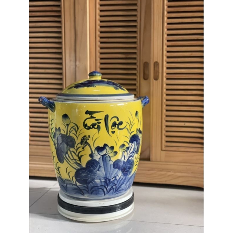 Chum đựng gạo Tài lộc 10kg, 15kg, 20kg tráng men trong, ngoài bóng mịn hàng chính hãng Bát Tràng