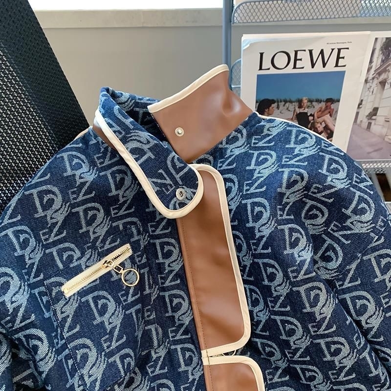 Áo khoác denim Unisex dáng ngắn phối da bò cực đẹp