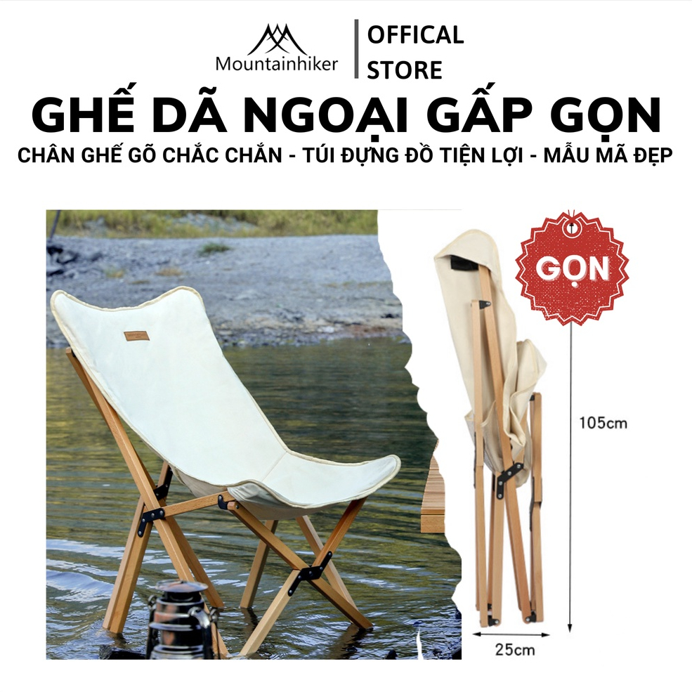 Ghế Gấp Gọn Dã Ngoại Khung Gỗ , Tiện Tích Dùng Câu Cá, Du Lịch, Cắm Trại, Có Tựa Lưng