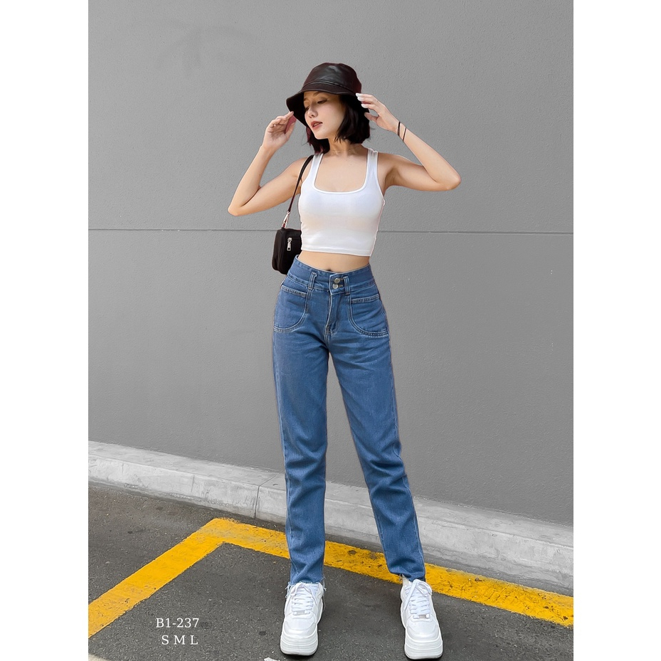 Quần jean bò baggy nữ cắt gấu lai tua TiQi Jeans B1-237