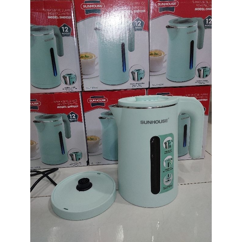 Ấm siêu tốc SUNHOUSE SHD1351 inox 2 lớp vỏ ngoài chống bỏng dung tích 1.8L