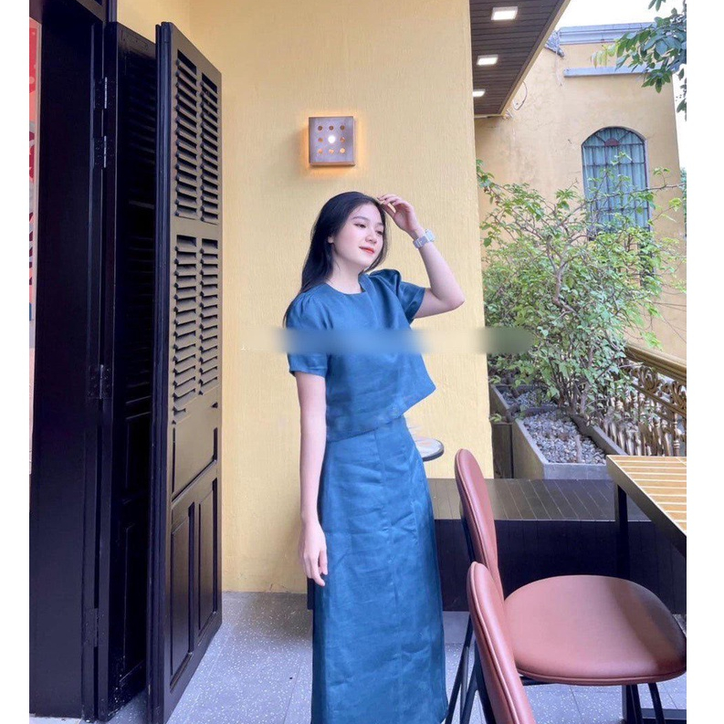 ✨BÁN SỈ✨Set đầm LI-EN xanh đũi gân sọc