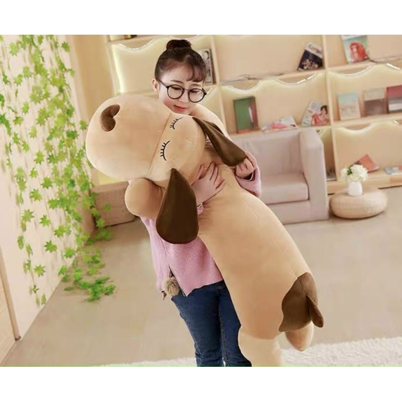 Gấu Bông Chó Ngủ Mũi Tim Mềm Mại Đáng Yêu, Gối Ôm Thú Cưng Chó Tai Dài Siêu Mềm Mịn Đủ Sai