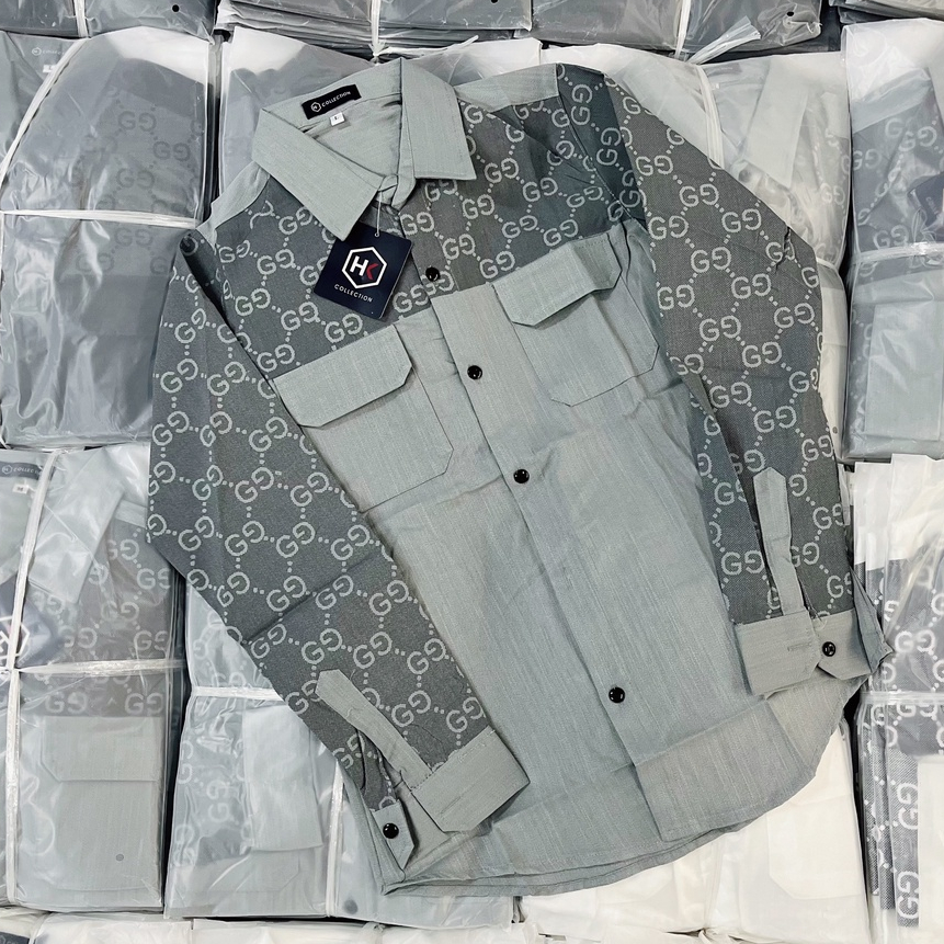 Áo sơ mi nam tay dài chất đũi mềm mịn phối họa tiết 3 màu phong cách mẫu mới HOT TREND cao cấp-AHFASHION