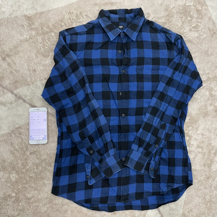 Áo sơ mi Uniqlo caro xanh đen tay dài