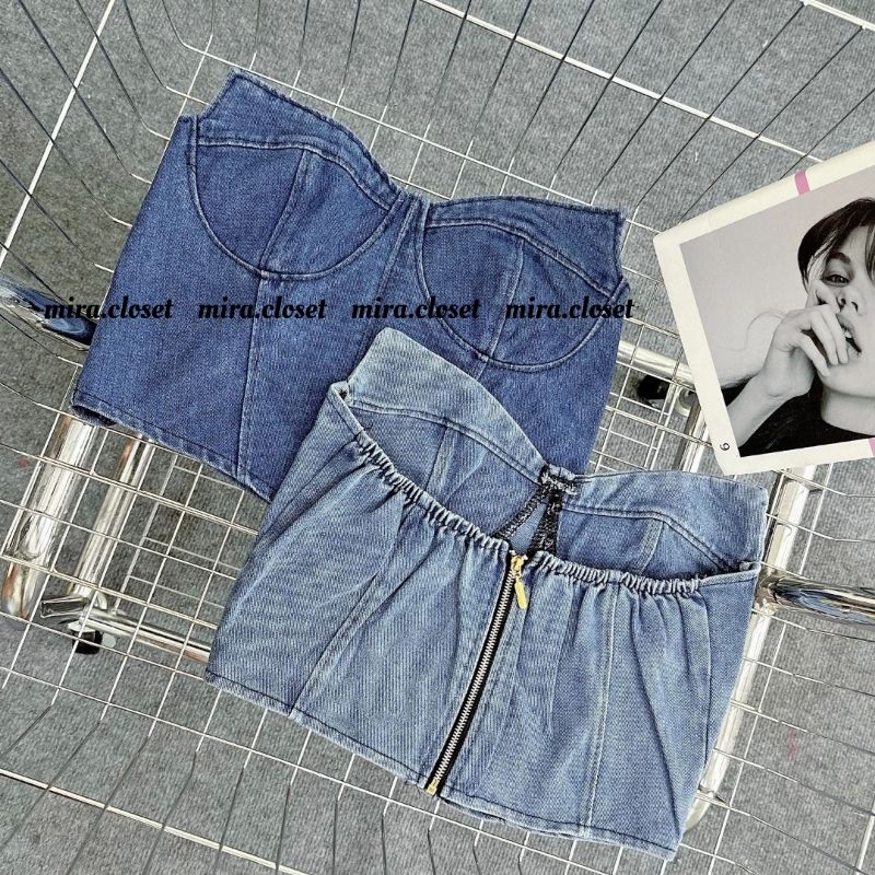 Áo Ống Jean Kiểu Cúp Ngực MIRA.CLOSET Dáng Ôm Body, Phòng Cách Cá Tính Sang Chảnh A5592