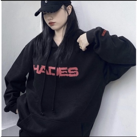 Áo Hoodie Nỉ Bông In Chữ Hades Có Mũ Dáng Rộng Unisex Cho Nan Nữ