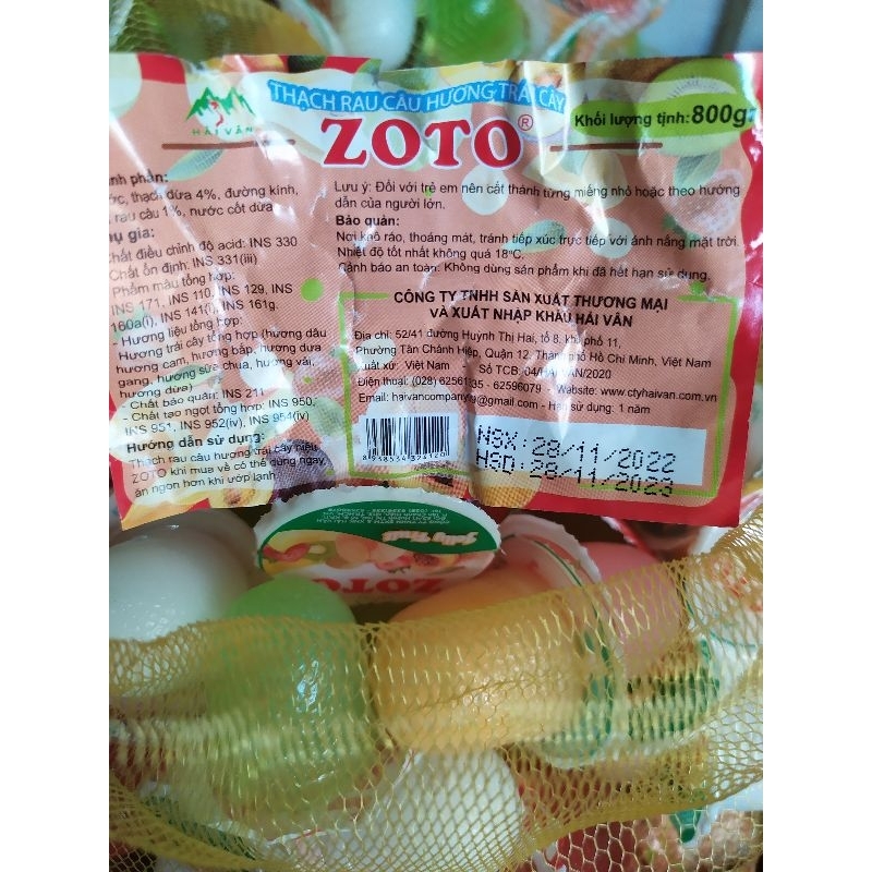 Túi rau câu trái cây thạch Zoto 800g