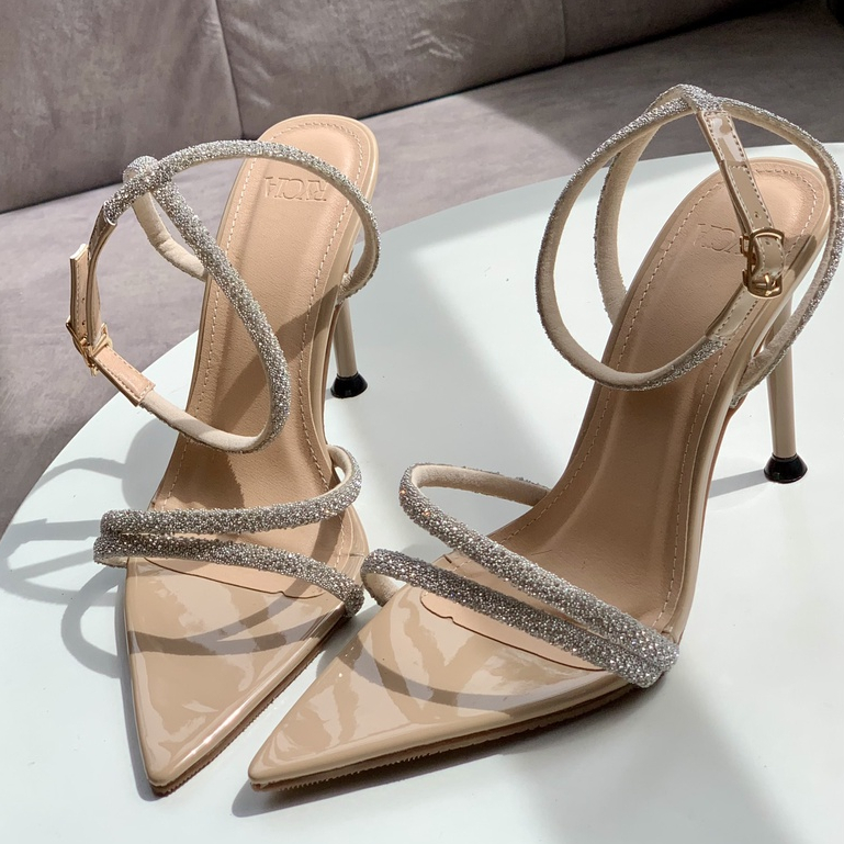 Giày đi tiệc - Sandal cao gót - Sandal RYCIA Dây Mảnh Đính Đá Cao 10p VNXK