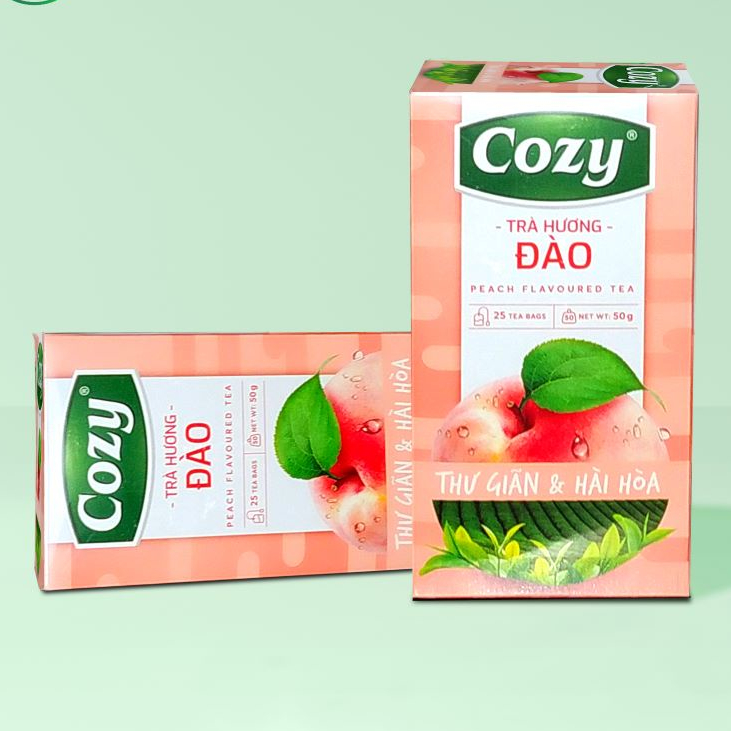Trà đào Cozy - Trà túi lọc hương đào và Trà hòa tan Cozy Icetea