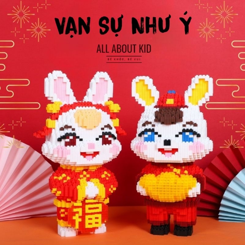 Lắp ráp mô hình Thỏ Tài Lộc cỡ lớn 33cm, decor phong thủy tài lộc - All About Kid