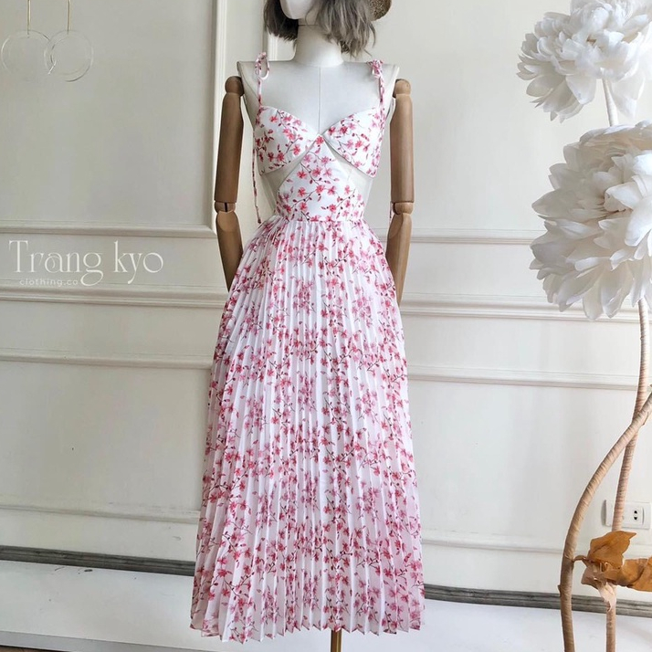 Váy Hoa Nhí Xếp Ly Dáng Dài Điệu Đà Bùi Đượm Concept, Đầm Hoa 2 Dây Buộc Cắt Eo Sexy Nữ Tính BĐ116
