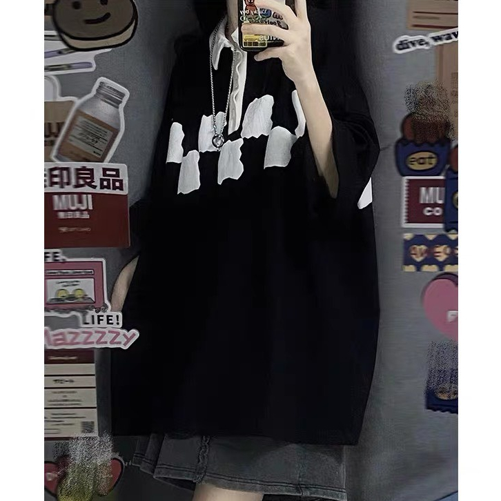 Áo polo nam nữ kiểu dáng unisex ngực kẻ caro