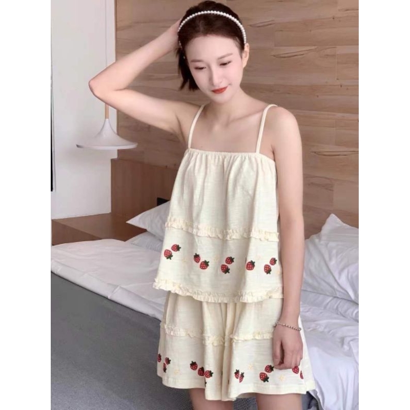 Bộ đồ ngủ loli trái dâu mùa hè có bigsize