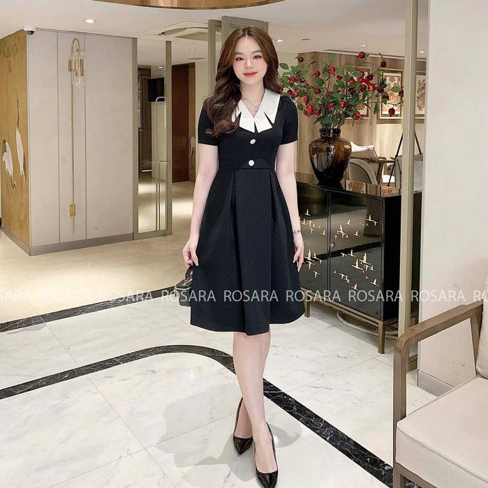 Váy Đầm Đen Phối Cổ Cách Điệu Thời Trang Rosara VA14 | BigBuy360 - bigbuy360.vn