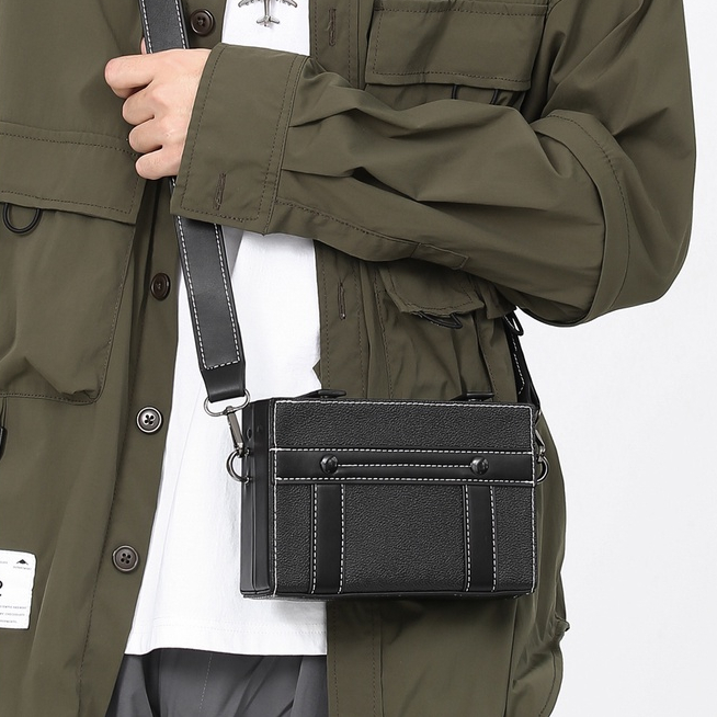 Túi da đeo chéo nam nữ unisex hình hộp chữ nhật chất liệu da PU chống thấm