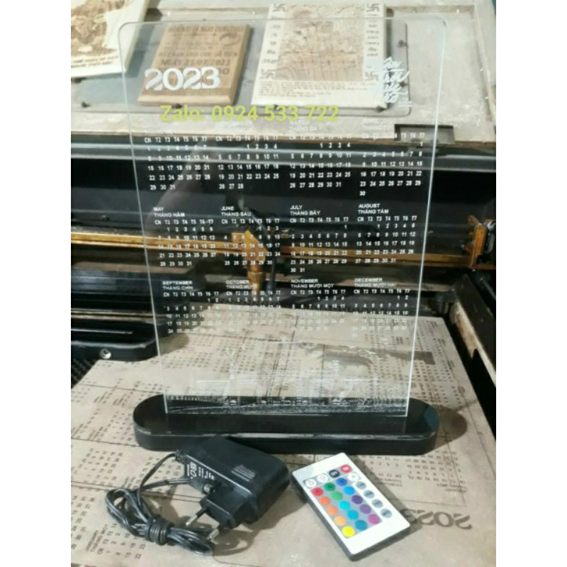 Đế Đèn Led Mica: Đèn Ngủ Led 3D ( Khe Dài 20cm ) Có điều Khiển + Dây Cáp