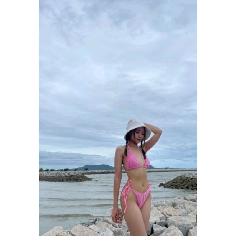 Bikini Tam Giác Nhung Hồng Pastel Sang Chảnh