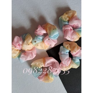 Buộc tóc vải hai lớp scrunchies sắc màu hàng đẹp