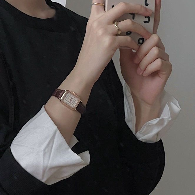 Đồng hồ nữ Doukou DK67 dây da mềm mặt chữ nhật tuyệt đẹp sô giờ hiện đại phong cách Hàn Quốc #1