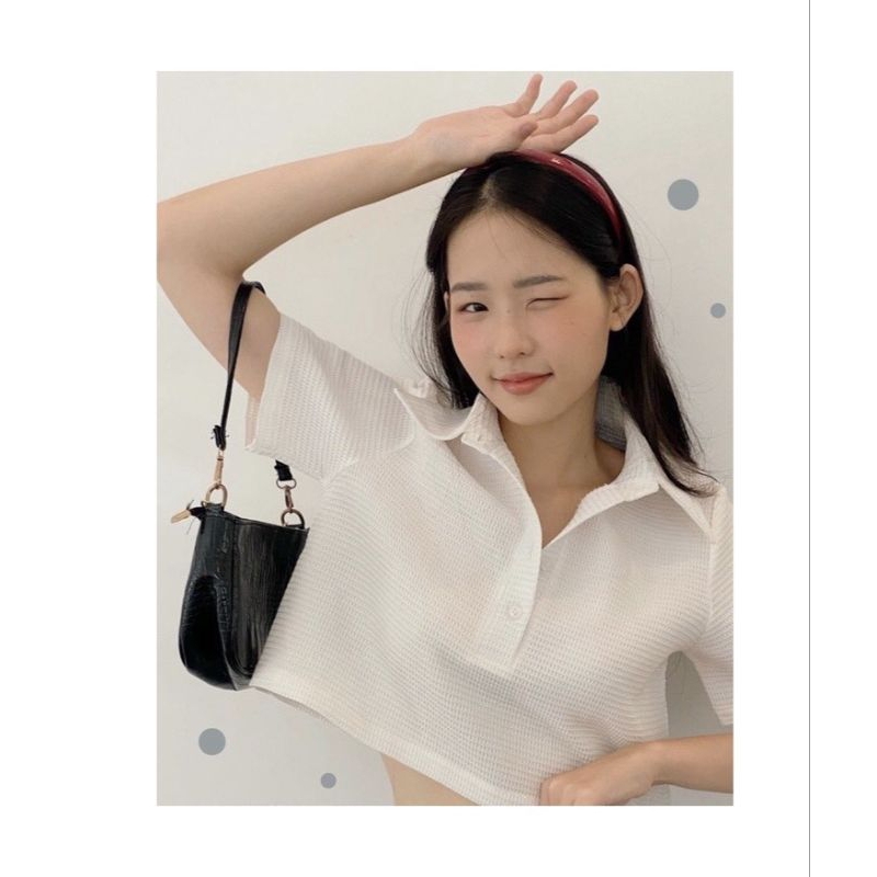 Áo polo croptop trắng zara xuất dư siêu xịn