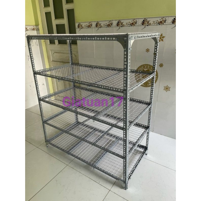 Kệ V lỗ 5 tầng (rộng 20cm)(dạng vỉ lưới sắt) (dài ,cao nhiều kích thước)