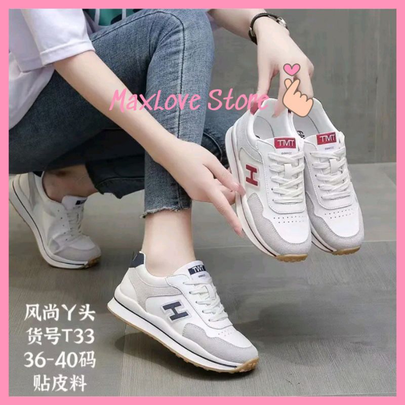 Giày Thể Thao Nữ Chữ H Basic Da Cao Cấp Đế Cao Nhẹ Êm Chân