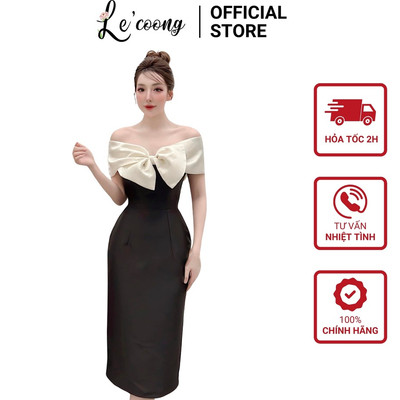 Váy Dự Tiệc Body LECOONG V186 Tapta Nơ Ngực Sang Trọng Màu Đen Hồng