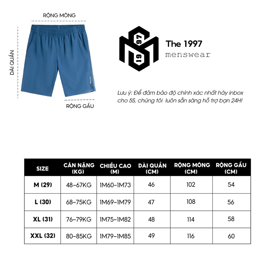 Quần Đùi Nam THE 1997 MENSWEAR Thể Thao Chất Vải Gió Chun Mềm Mại Co Giãn Vận Động Thoải Mái