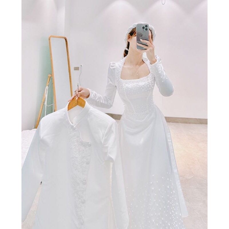Áo dài cặp cưới hỏi cổ vuông hottrend