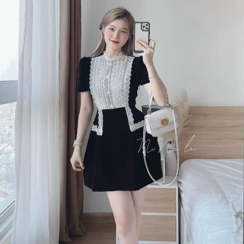 Bigsize - Đầm nhung ren phối