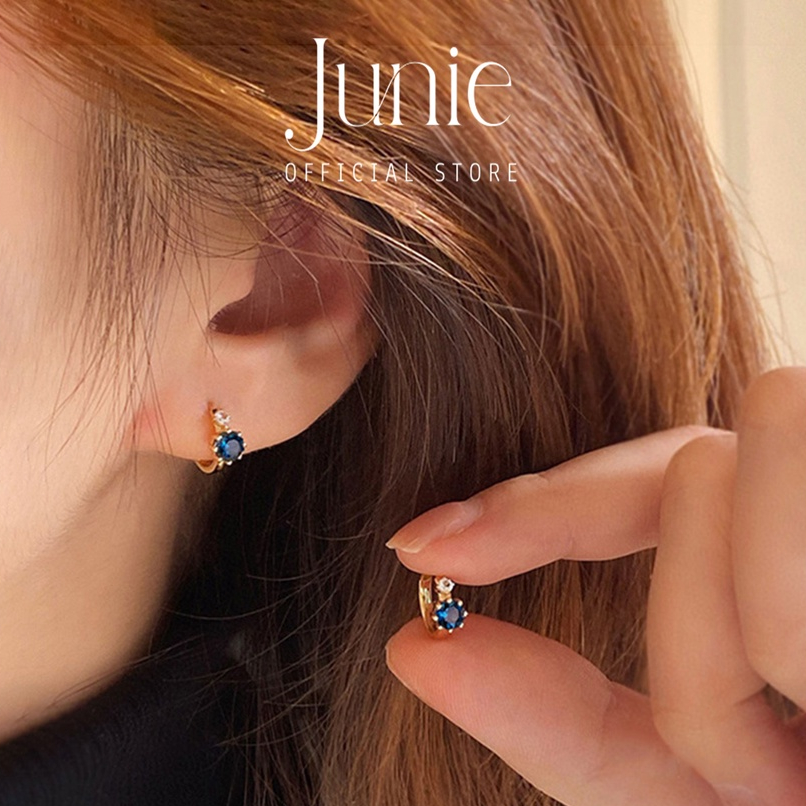 Bông Tai Bạc JUNIE, Kiểu Dáng Mini Ôm Vành Tai Đính Đá Zirconia E-PARIS