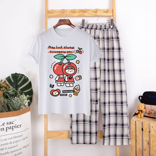 Sét Bộ Đồ Nữ Xinh Cute, Áo Phông Cotton Organic Ngắn Tay In Hoa Cúc Nâu Kèm Quần Phong Cách Teen Hàn Quốc