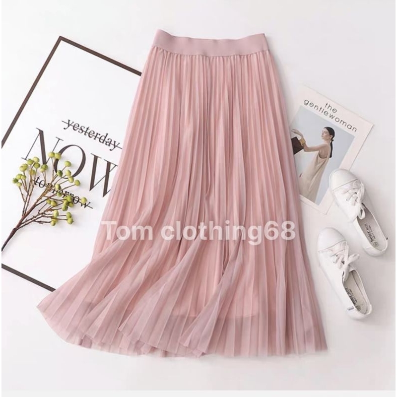 Chân váy xếp ly voan lưới 2 lớp dáng dài, mẫu thời trang thanh lịch mới nhất nhẹ nhàng nữ tính