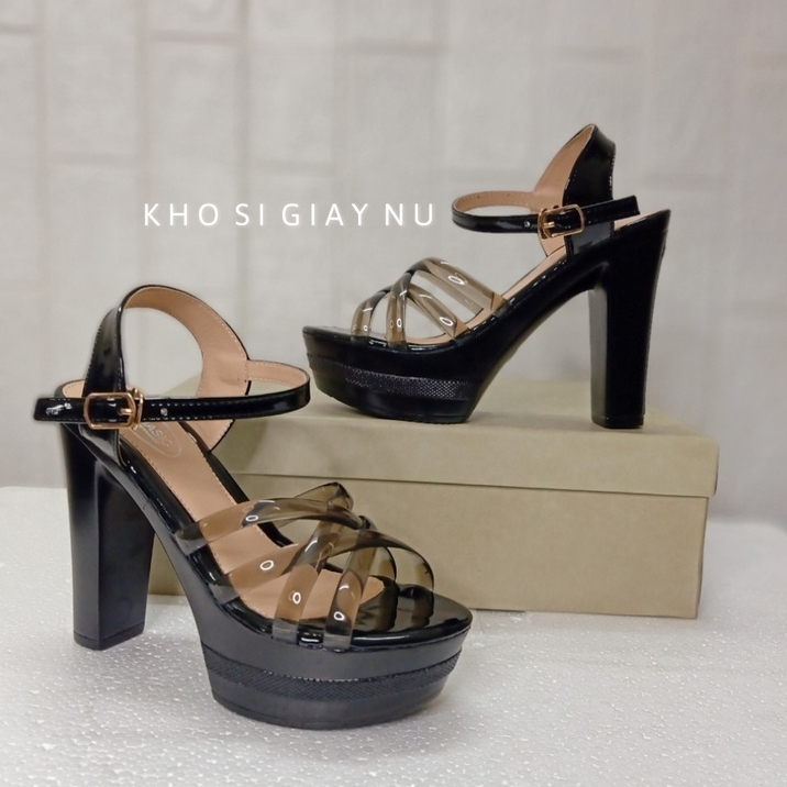 Giày sandal cao gót quai trong 12 phân đế đúc nguyên khối