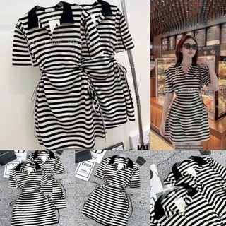 Đầm polo sọc khoét eo dể thương