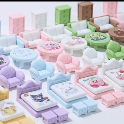 charm mô hình siêu xinh bộ giường tủ bàn ghế trang trí ( 1 bộ đầy đủ như hình)