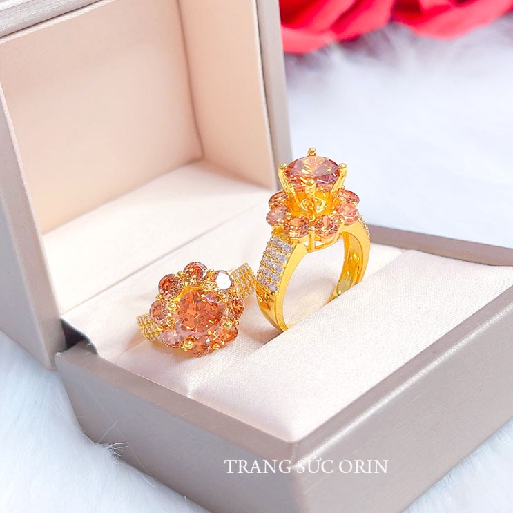 Nhẫn nữ đá hoa màu trà thiết kế cao cấp Orin N888