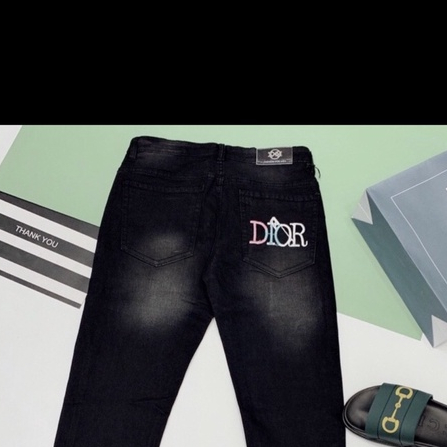 Quần jean nam in thương hiệu logo thời thượng vải dày dặn co giãn thoải mái