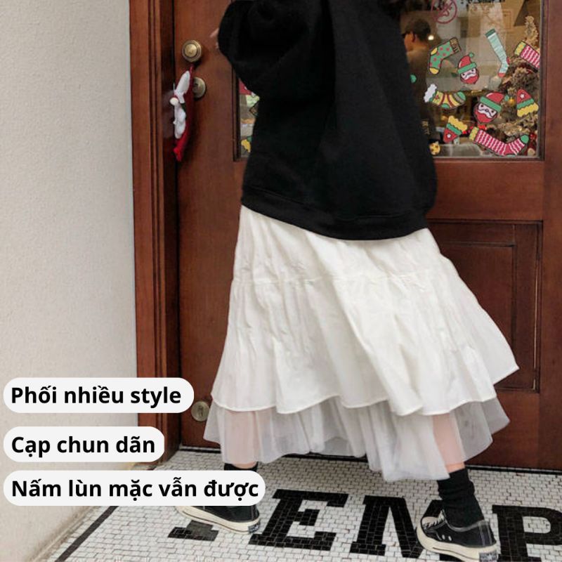 Chân váy xòe dài phong cách hàn quốc 2 tầng,chân váy xòe dáng dài cho người mập 03