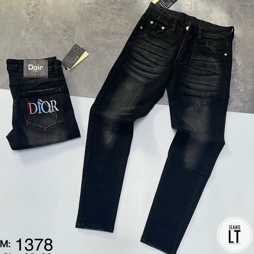 Quần jean nam in thương hiệu logo thời thượng vải dày dặn co giãn thoải mái