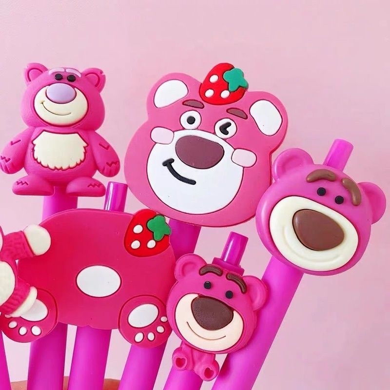 Sét 7 chiếc bút gấu dâu tây lotso cute Kèm sticker gấu dễ thương