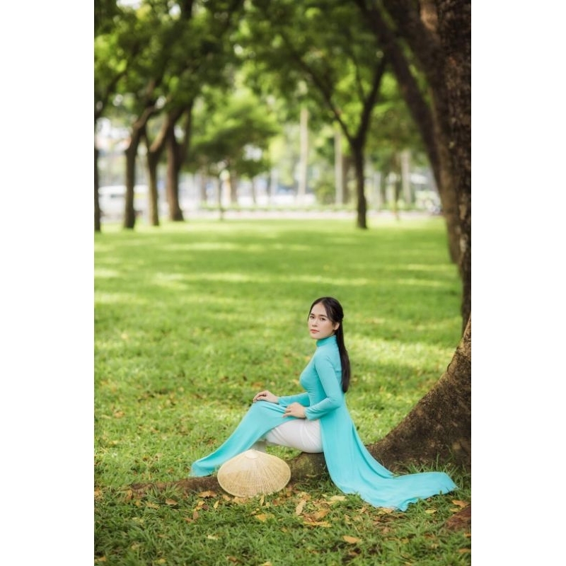 Sale_Áo dài lụa mỹ màu xanh ngọc_có bigsize