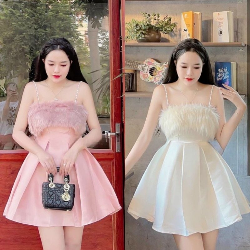Đầm xòe Tapta phối lông có mút có lót thanh lịch tao nhã cho bạn gái (Váy đầm thiết kế đẹp mê ly rẻ nhất Shopee👗❤💯)