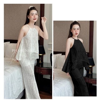 Set bộ ren áo yếm hoa thêu + quần suông dài 2m